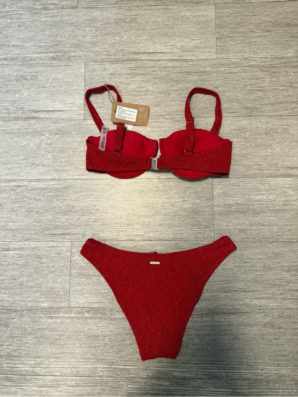 Berlook Wine Red Sparkle Textured Underwire Top & Full Coverage Bottom- Swim Set - Picture 11 of 13